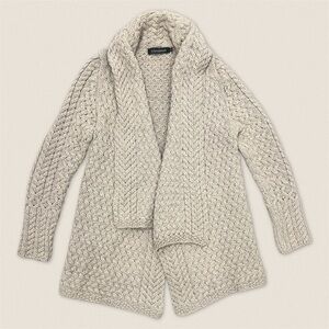Wool Open Shawl Cardigan Sweater Aran Cable Knit Ireland Irish Irelandseye - XS